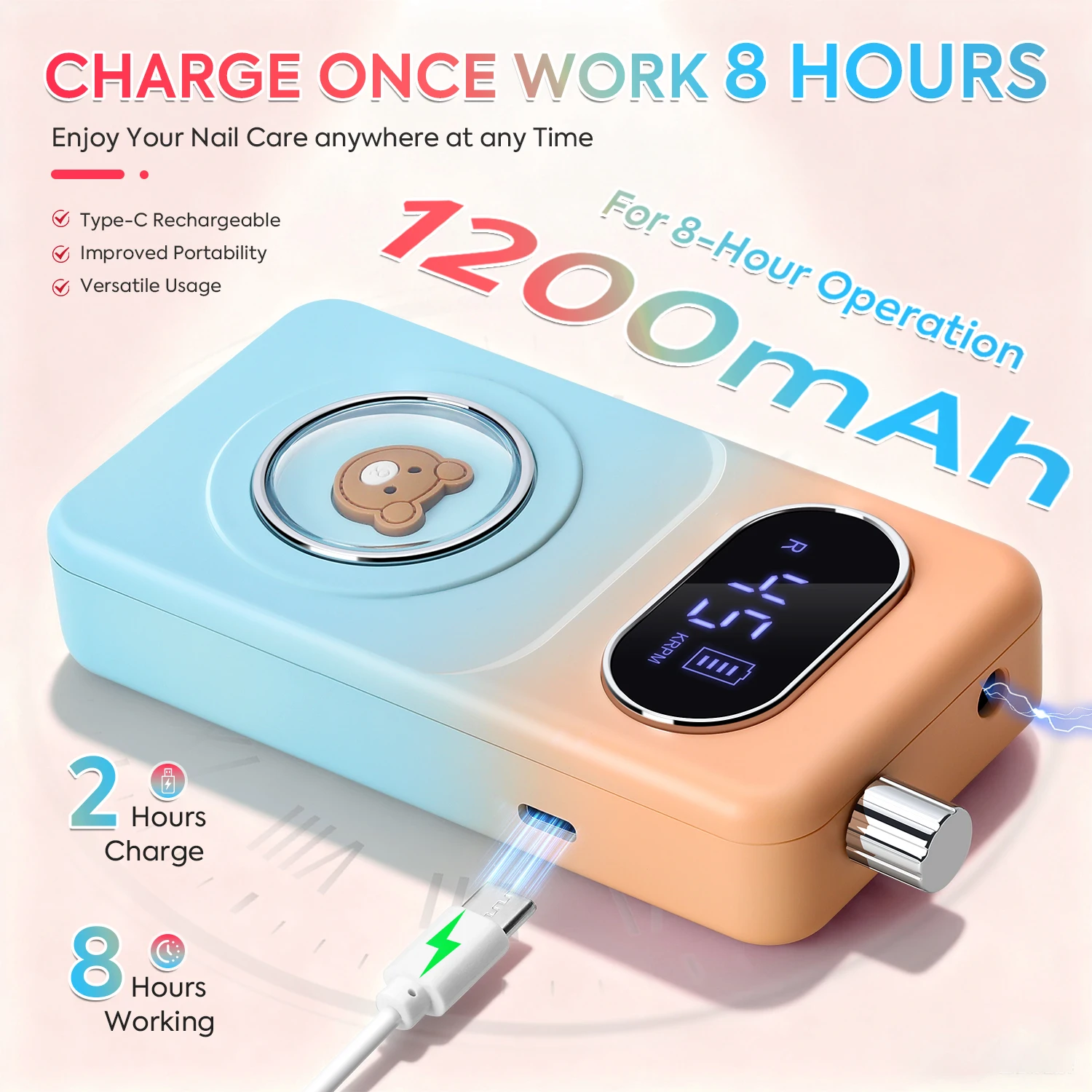ماكينة حفر أظافر احترافية قابلة لإعادة الشحن 45000 دورة في الدقيقة للأظافر ملف كهربائي مع شاشة عالية الدقة قلم مانيكير معدني لصنفرة الأظافر #5