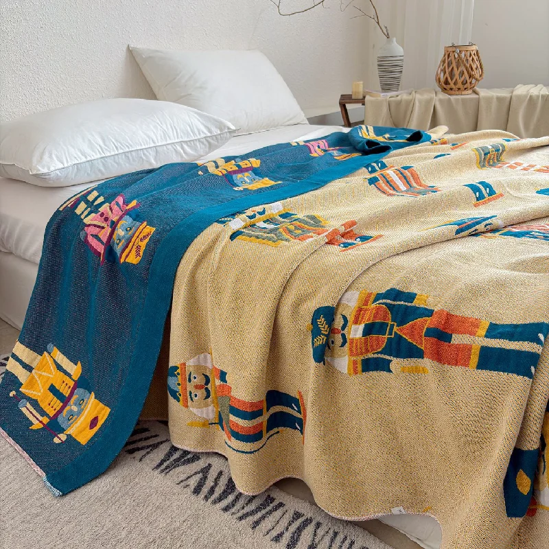 4-Layer Twill Cotton Gauze Blanket, Lightweight Luxury Throw Blanket with Wide Edge, All-Season Bedspread & Sofa Cover