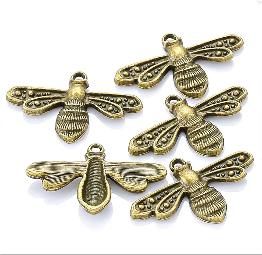 

100pcs Charms bee 25x16mm Tibetan Silver Plated Bronze Pendants Antique Jewelry Making DIY Handmade Craft F0391