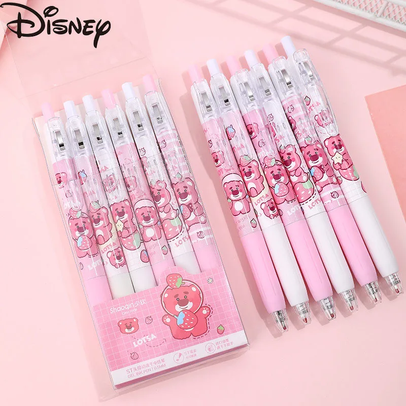 6 Pcs/box Disney Anime Gel Pen Kawaii Lotso Quick Drying Neutral Pens 0.5mm Writing Ink Pens Student Office Stationery Supplies