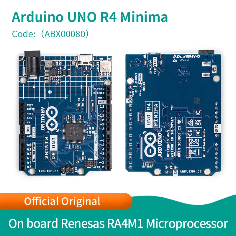 オリジナルarduino-uno-r4-minima-abx00080開発ボード、オンボードrenesas-ra4m1マイクロプロセッサ搭載
