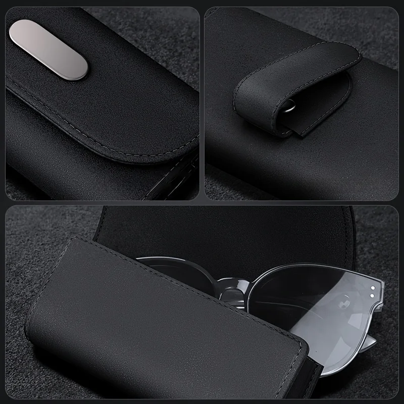 Lcars Car Sun Visor Glasses Case, Universal Pu Leather Glasses Holder Storage Box, Magnetic Closure Design, Suitable for Cars and Vehicles - Fits Most Car Models, Easy to Install