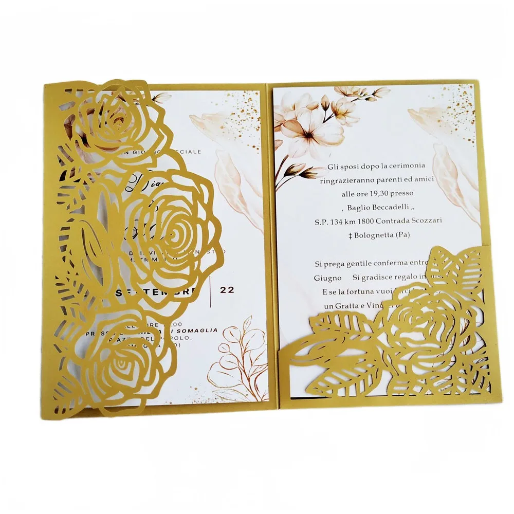 Champagne Gold Wedding Invitatios With Thickness Envelopes Customzied Invite RSVP Printing 50 Sets