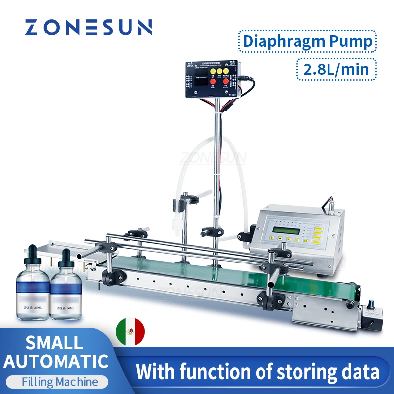 Zonesun tabletop automático baixa viscosidade líquido máquina de enchimento suco garrafas água enchimento com correia transportadora