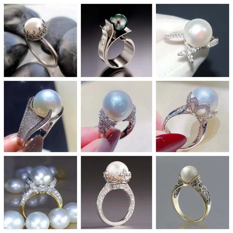 Huitan Full Bling Iced Out CZ Simulated Pearl Women Rings High Quality Silver Color Wedding  Luxury Fashion Newly Jewelry