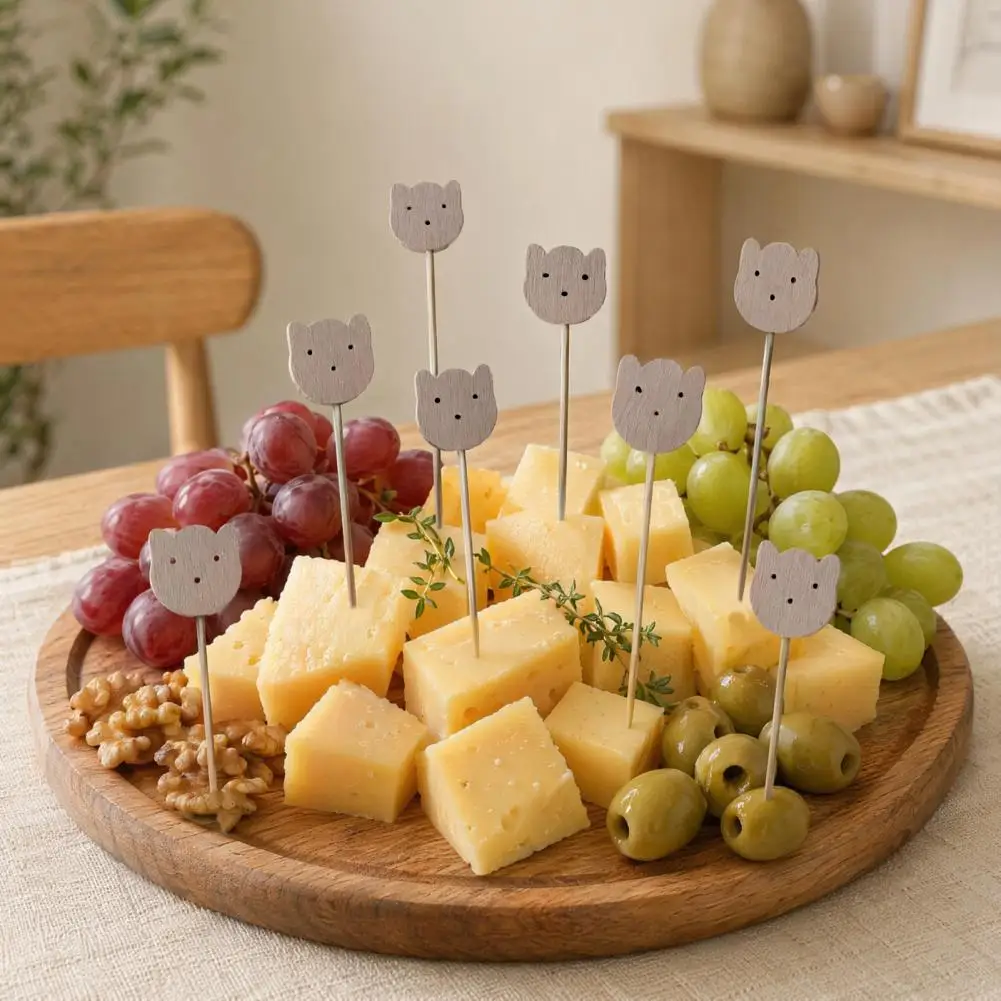 

Cocktail Fruit Sticks Bamboo Fruit Skewers 100pcs Disposable Bamboo Cocktail Picks Cute Panda Bear Head Food for Sandwiches