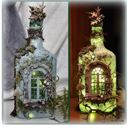 

European decorative crafts Creative luminous wine bottle home decoration new product resin acrylic ornaments wine beautiful stud