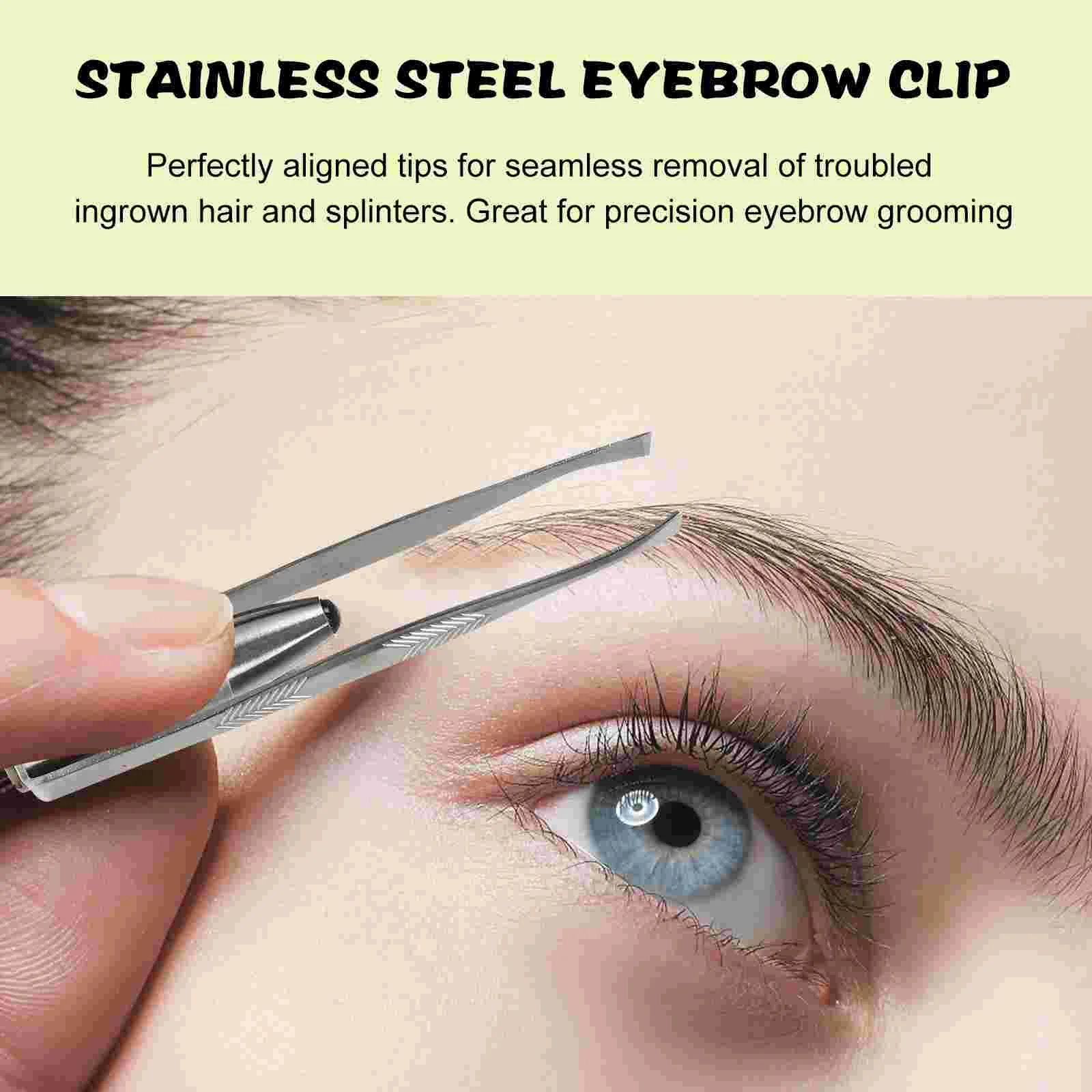 2 Pcs LED Light Eyebrow Clip Shaping Tool Trimming Eyelash Clamps Beauty Durable Stainless Steel with Tweezer Plucking