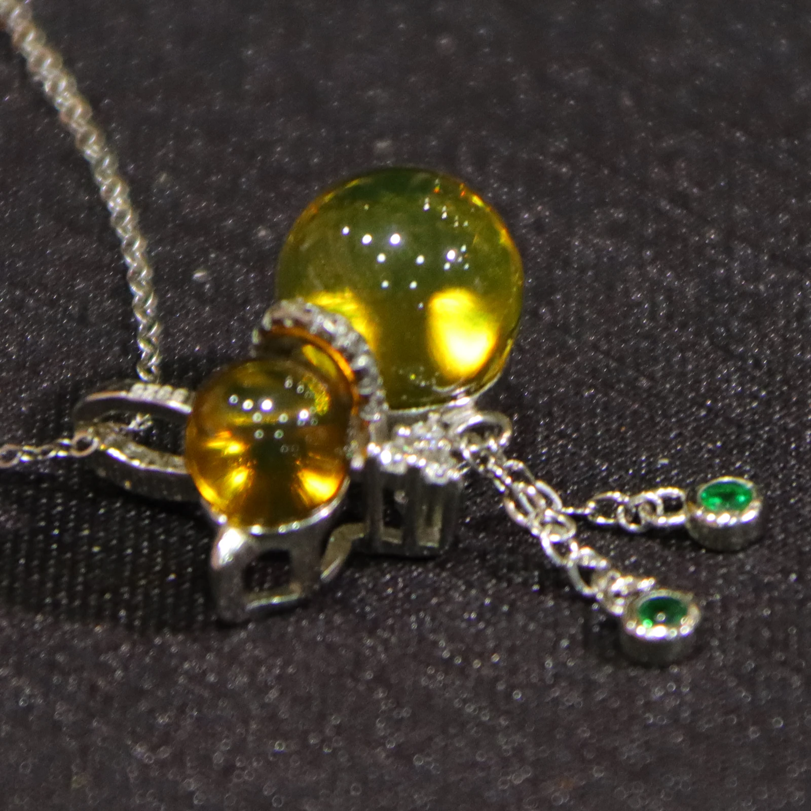 6mm/9mm Blue Amber Pendant With Necklace, Gourd Inlaid Pendant, Exquisite Anniversary Gift