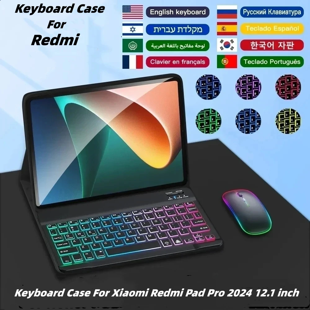 

Keyboard Case For Xiaomi Redmi Pad Pro 2024 12.1 inch Spanish Russian Portuguese Backlit keyboard cover funda for Redmi Pad Pro