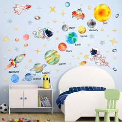 Solar System Kids Wall Stickers, Astronaut Stars Wall Decals, Decor for Baby Boy Girl Room Bedroom Living Room Classroom