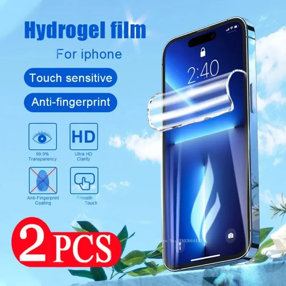 2Pcs Full Cover Hydrogel Film for IPhone 16 15 12 13 Pro Max Mini 14 Plus 11 X XR XS Screen Protector Protective Film Not Glass