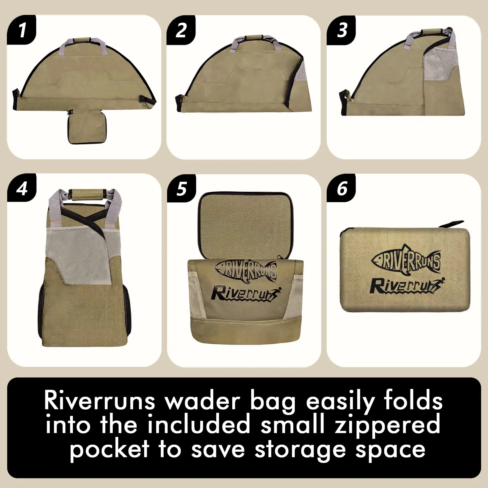 RIVERRUNS Fishing Hunting Wader Bag with Vented Mesh Waders Boots Bag, Fly Fishing Backpack for Fishing Hiking Camping