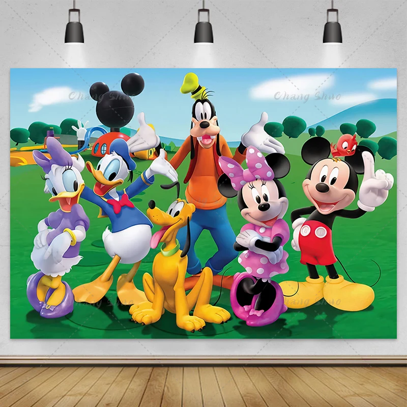 Disney Cartoon Mickey Mouse Kids Happy Birthday Backgrounds Decors Vinyl Cloth Party Backdrops Baby Shower Banner Custom