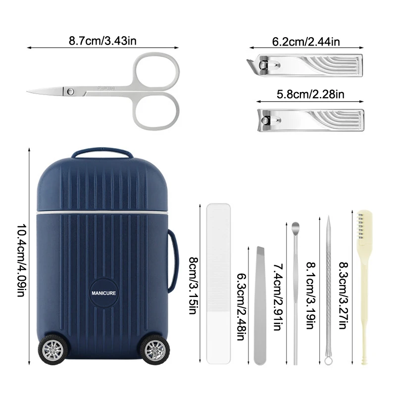 Ensemble de coupe-ongles pour manucure et pédicure, mini valise, outils de beauté, coupe-ongles, couteau à éplucher les oreilles, 8 pièces