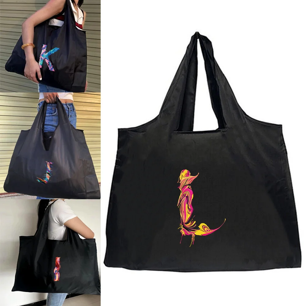 

Picnic Storage Bag Large-Capacity for Travel Grocery Tote Beach Bag Shopping Folding Pouch Handbags Letters Drawn with Paint2026