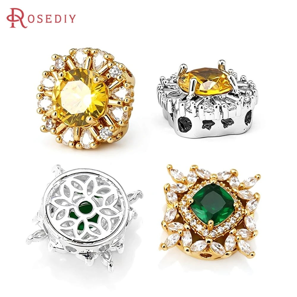 18K Gold Color Brass Zircon Square Flower Spacer Beads Bracelets High Quality Diy Necklace Earrings Jewelry Making Accessories