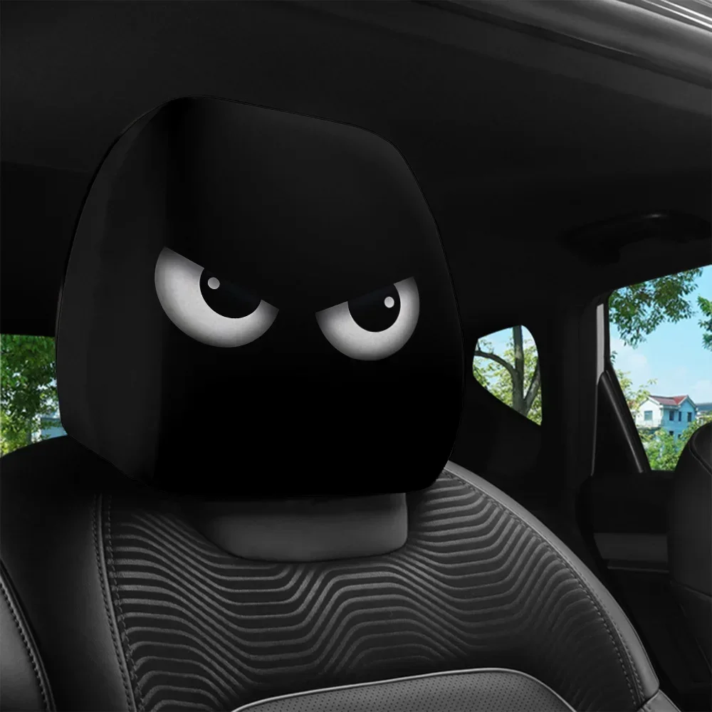 Universal 2Pcs Car Headrest Sleeve, Cartoon Angry Eyes Print, Festive Decor for Halloween Christmas, Auto Interior Decoration Ac