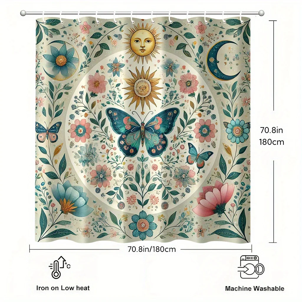 Butterfly Shower Curtain Waterproof Fabric Bathroom Curtains Floral Garden Bath Screen Divider Home Decor With Hooks