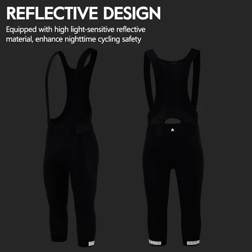 Imagen 2 del producto RION-pantalones cortos con pechera para ciclismo para hombre, medias para bicicleta de montaña y carretera, tirantes para montar, almohadilla reflectante de larga distancia, 3/4
