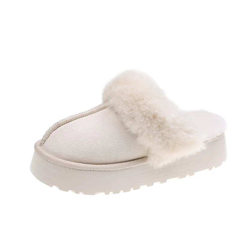 Platform Women Natural Sheepskin Home Slipper Winter Women Indoor Slippers Fur Slippers Wool Flip Flops Slipper Lady Home Shoes