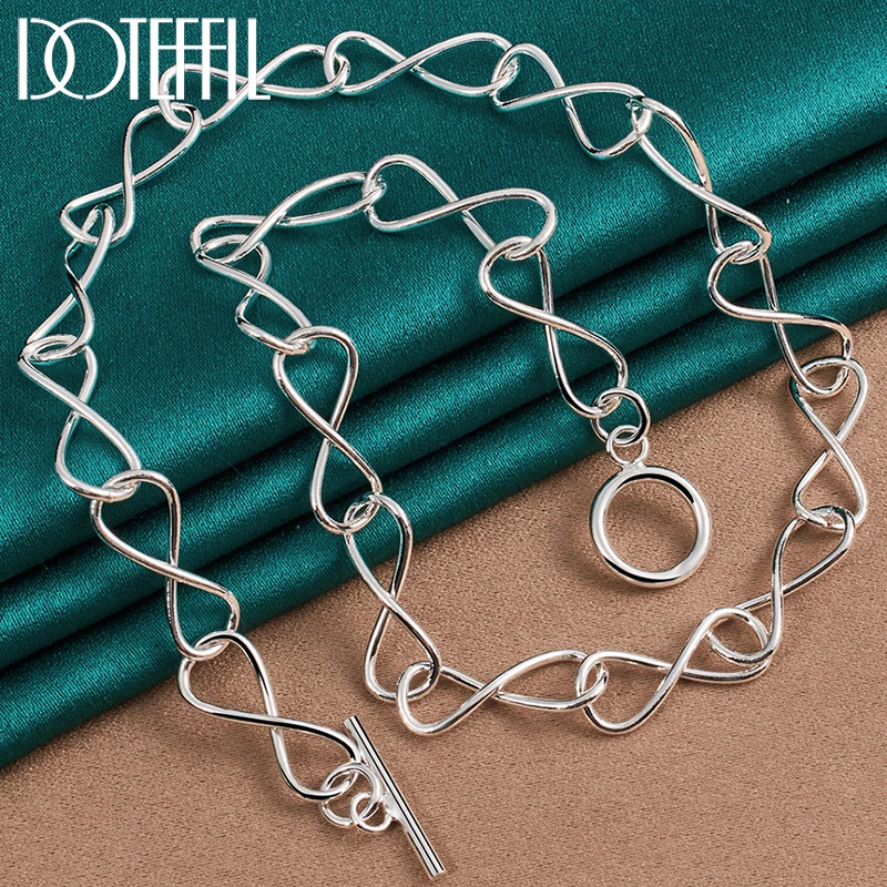 DOTEFFIL 925 Sterling Silver Wave Chain OT Button Necklace For Charm Woman Man Wedding Engagement Jewelry