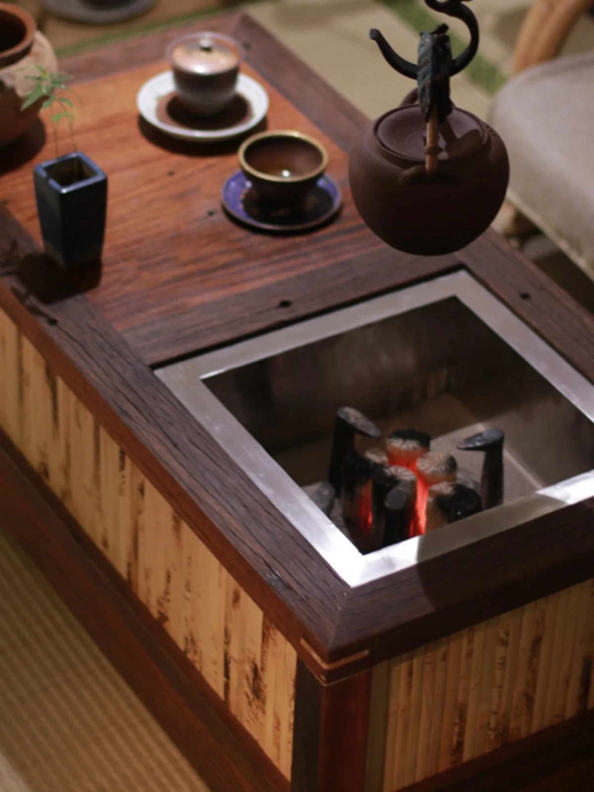 Fire bowl, wooden tatami rice, carbon stove, multi-functional Chinese style collapse rice tea table, bay window,