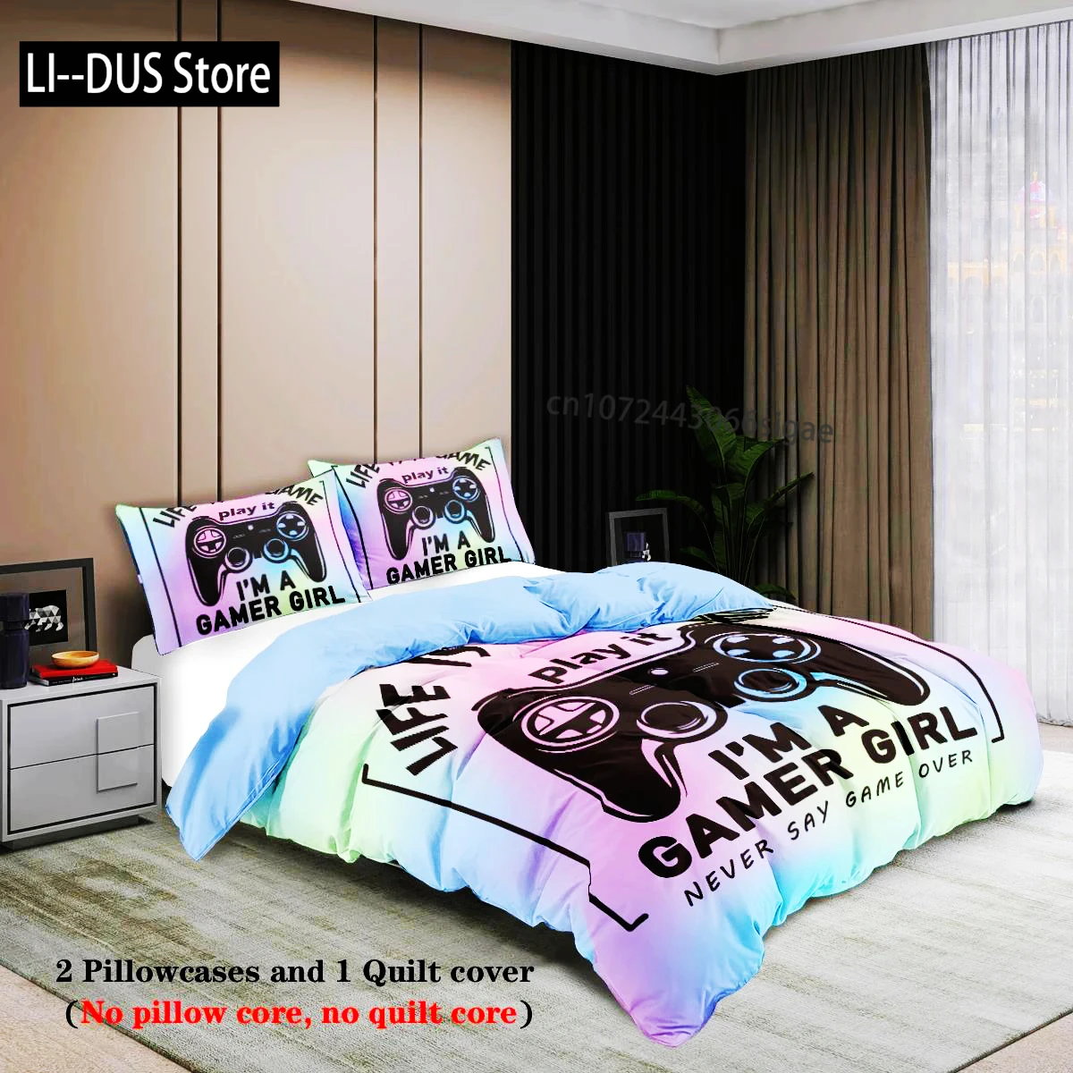 

3-Pcs Set Youth Cool Gamer Pattern Printed Duvet Cover Set For Teenager Girl's Bed Party Funny And Creative Bedding Set