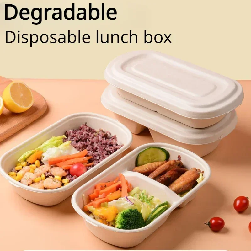 50pcs Biodegradable Environmentally Friendly Disposable Lunch Box Waterproof OilProof Heatable Packaging Box Hygienic Clean Boxs