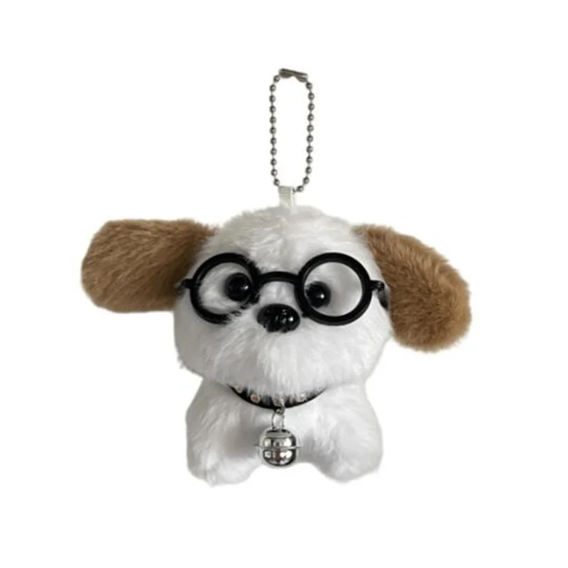 1PCS 9 ซม.น่ารักแว่นตาสุนัขตุ๊กตาพวงกุญแจจี้ Creative Bell ลูกสุนัขตุ๊กตาคู่กระเป๋าเป้สะพายหลังแขวนตกแต่ง
