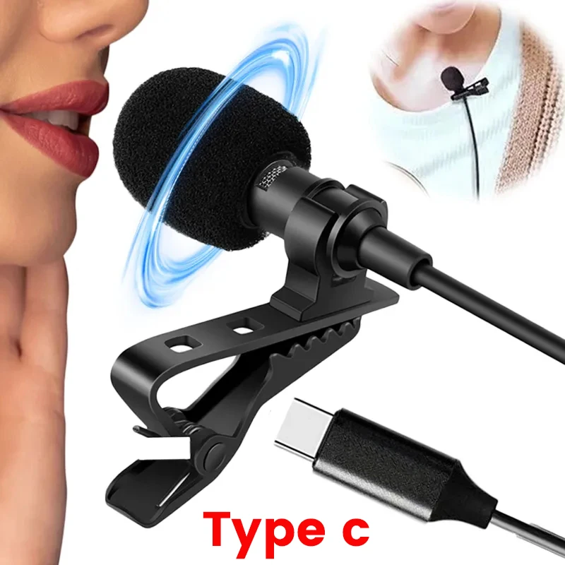 Portable 1.5m Mini Type C Microphone Condenser Clip-on Lapel Mic Wired Microfono for Samsung Huawei Xiaomi Voice Recording