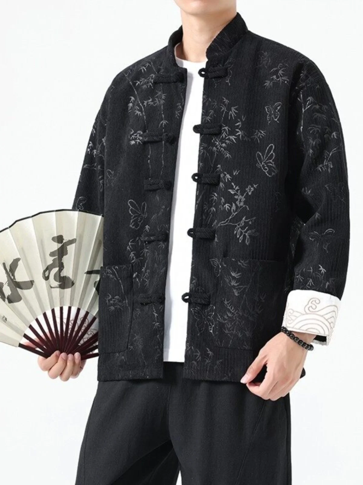 

Red Chinese Sle Men's Jaet Corduroy Stand Collar New Year's Faion Warmth Autumn Winter Thiened Version Hanfu Iuence
