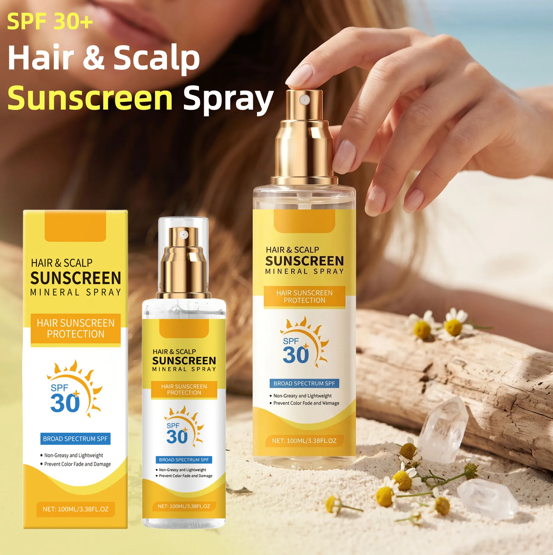 Hair & Scalp Sunscreen Spray SPF 30+ Safe UV Blocker For Dyed Hair Prevent Hair Fading Dryness Outdoor Travel Beach Essential