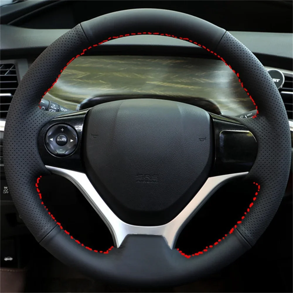 For Honda Civic Civic 9 2012 2013 2014 2015 Customized Steering Wheel Cover Non-Slip Genuine Leather Auto Interior Accessories