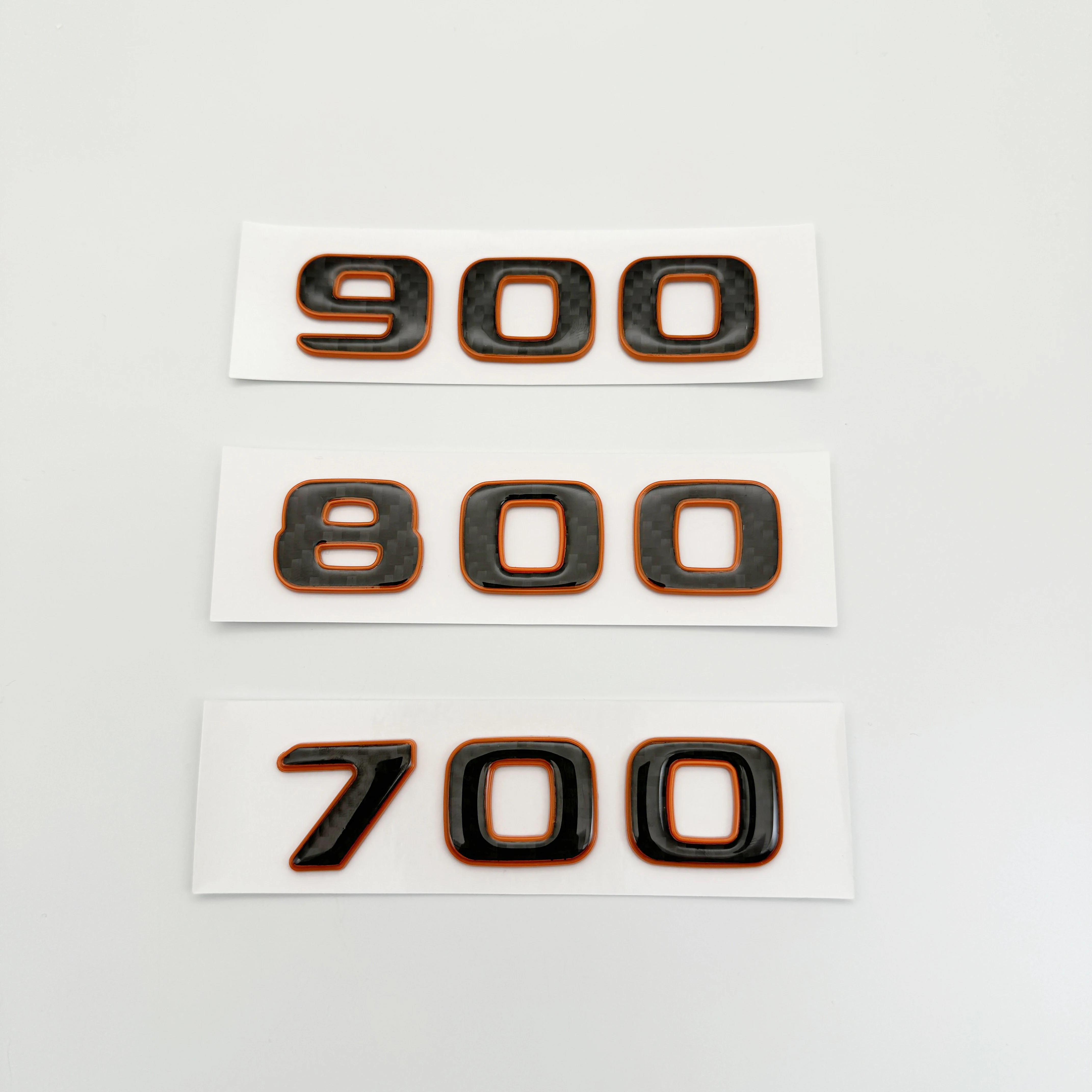 New 3D Orange Red Carbon Fibre 700 800 900 Letters Emblem Car Trunk Sticker For BRABUS W213 X167 W167 W463 W464 C190 Series