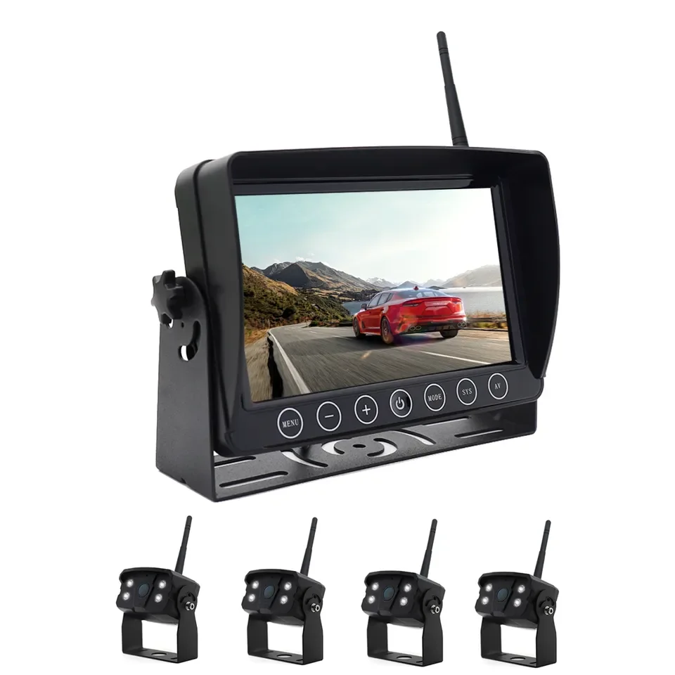 OEM 4 Channel 2.4Ghz AHD 1080P 7'' Lcd Monitor Night Vision Wireless Truck Camera with Rear View System