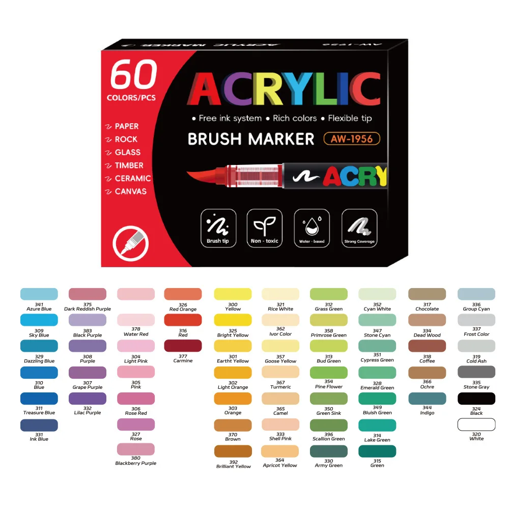 12-366 kleuren acrylverf pen marker penseelpunt verf automatisch inktcontrolesysteem marker voor rotsschildering hout kerstcadeau