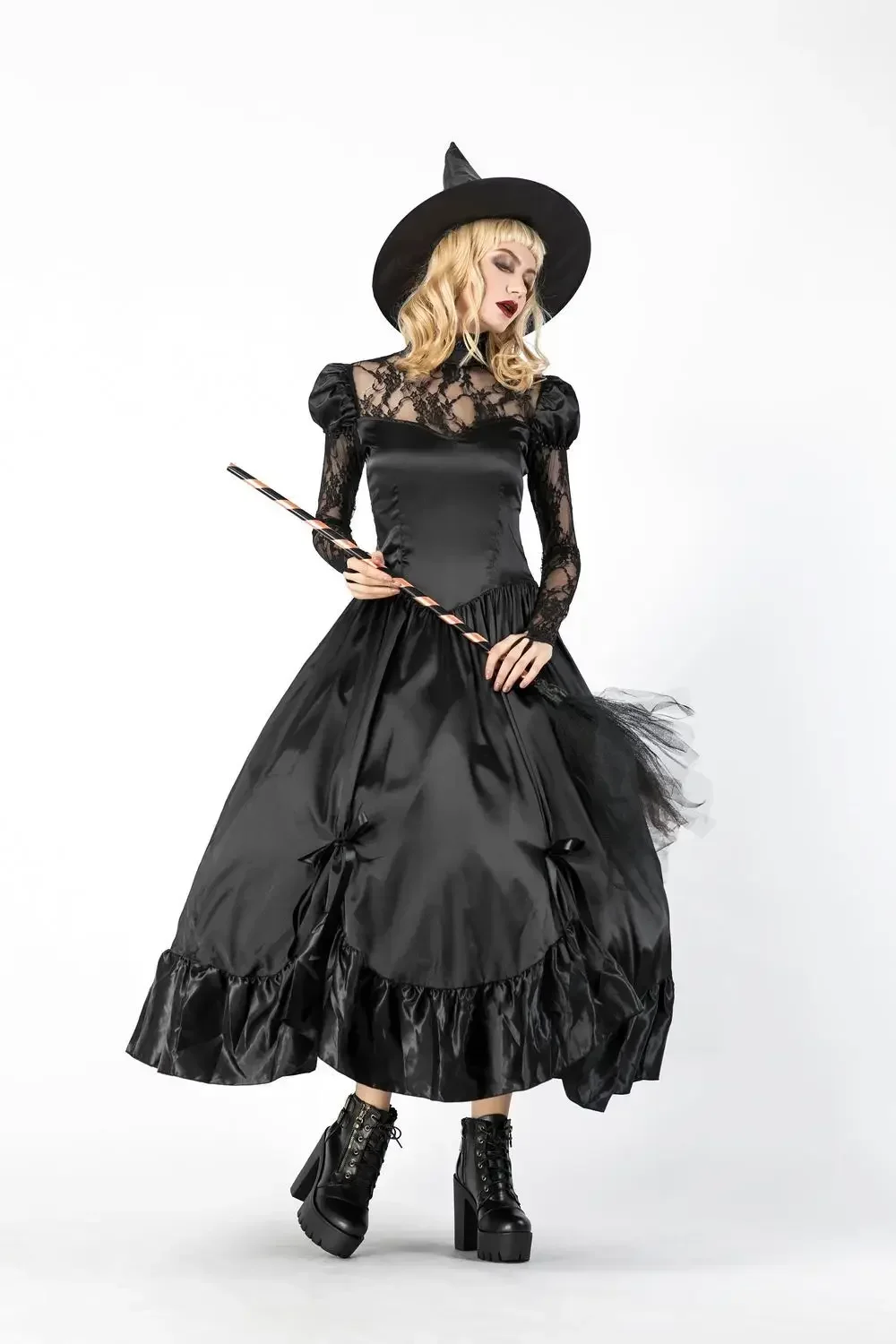 Mulheres trajes de halloween bruxa vestido longo preto adulto cosplay traje de bruxa