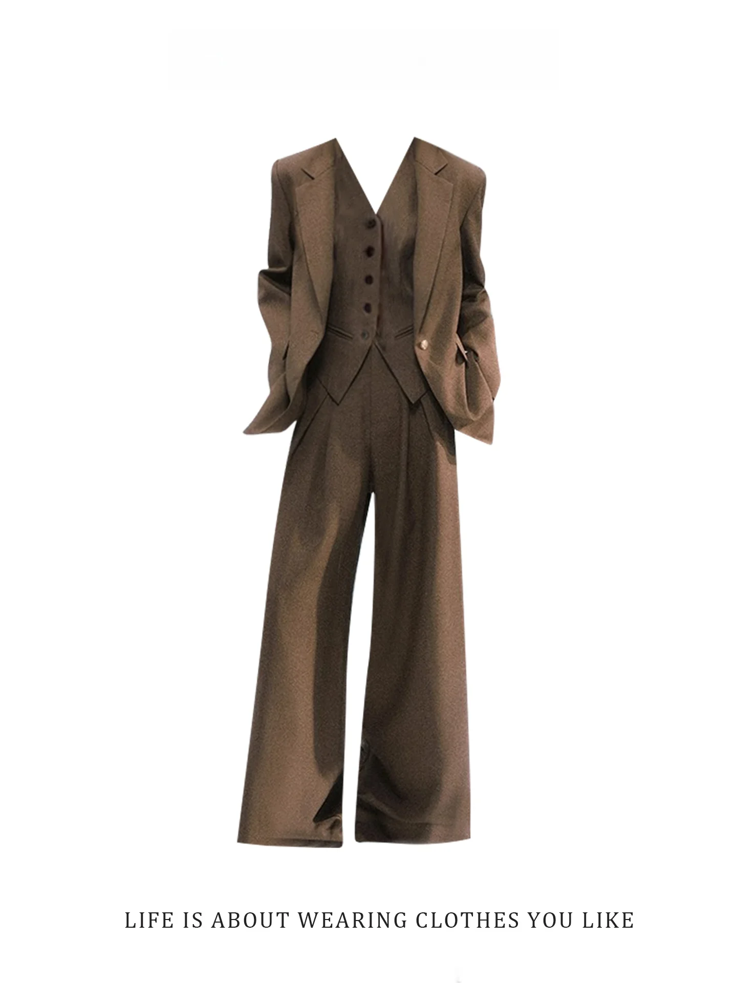 

Fashionable Moneyed Women's Suit Set with Jacket And Wide Leg Pants V Neck Casual Wear Comfortable mid Stretch mid Weight