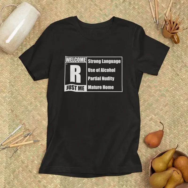 Humorous R Rated Adult T Shirt Funny Alcohol Language Warning Design Perfect for Parties and Sarcastic Humor Lovers