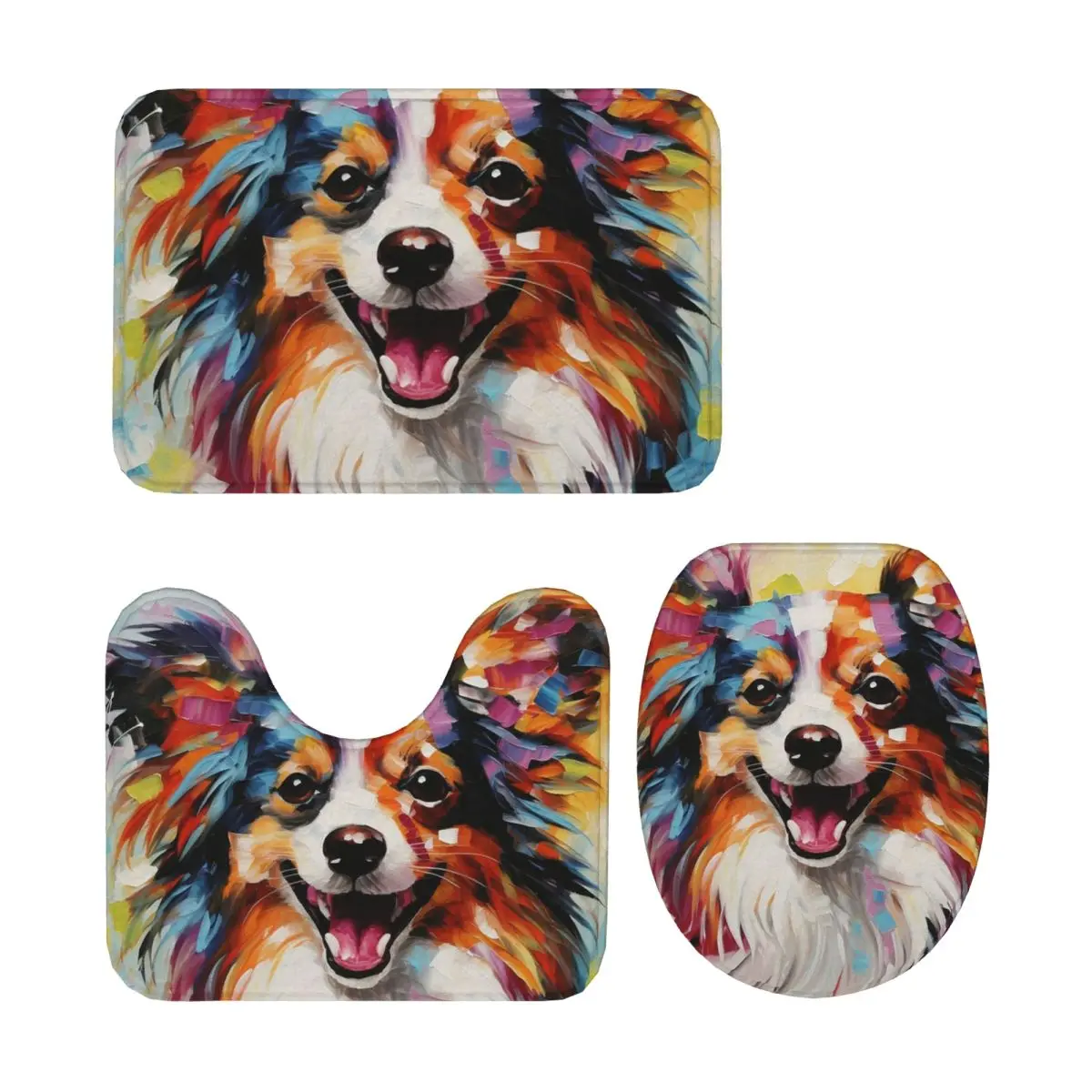 

Шедевр собаки-папийона, 3 шт., коврик для ванной, набор для ванной комнаты, крышка для унитаза, домашний декор, нескользящий ковер, напольный коврик