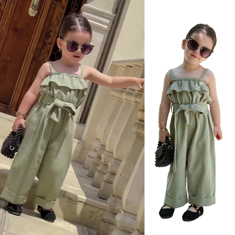 Summer Child Girl Clothes Toddler Kids Casual Bandage Sleeveless Suspender Jumpsuit Fashion Baby Girl Clothing For 2 3 4 5 6 7