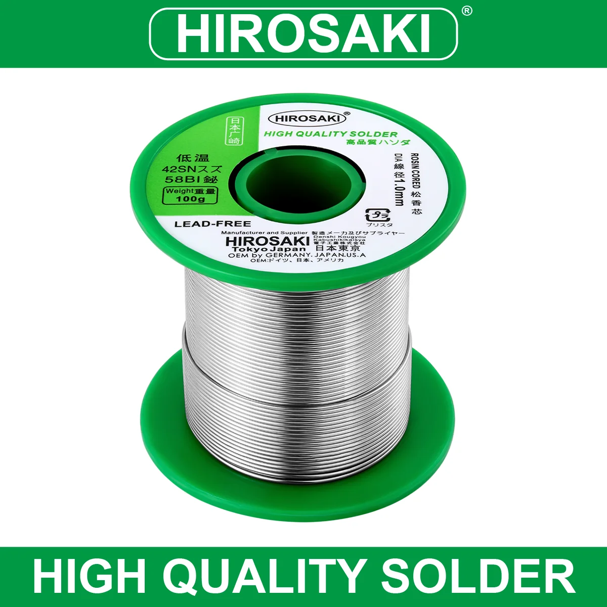 Japan HIROSAKI solder wire 138℃ with flux Sn42%Bi58% 1.0mm ideal for low-temp soldering like temperature sensitive components