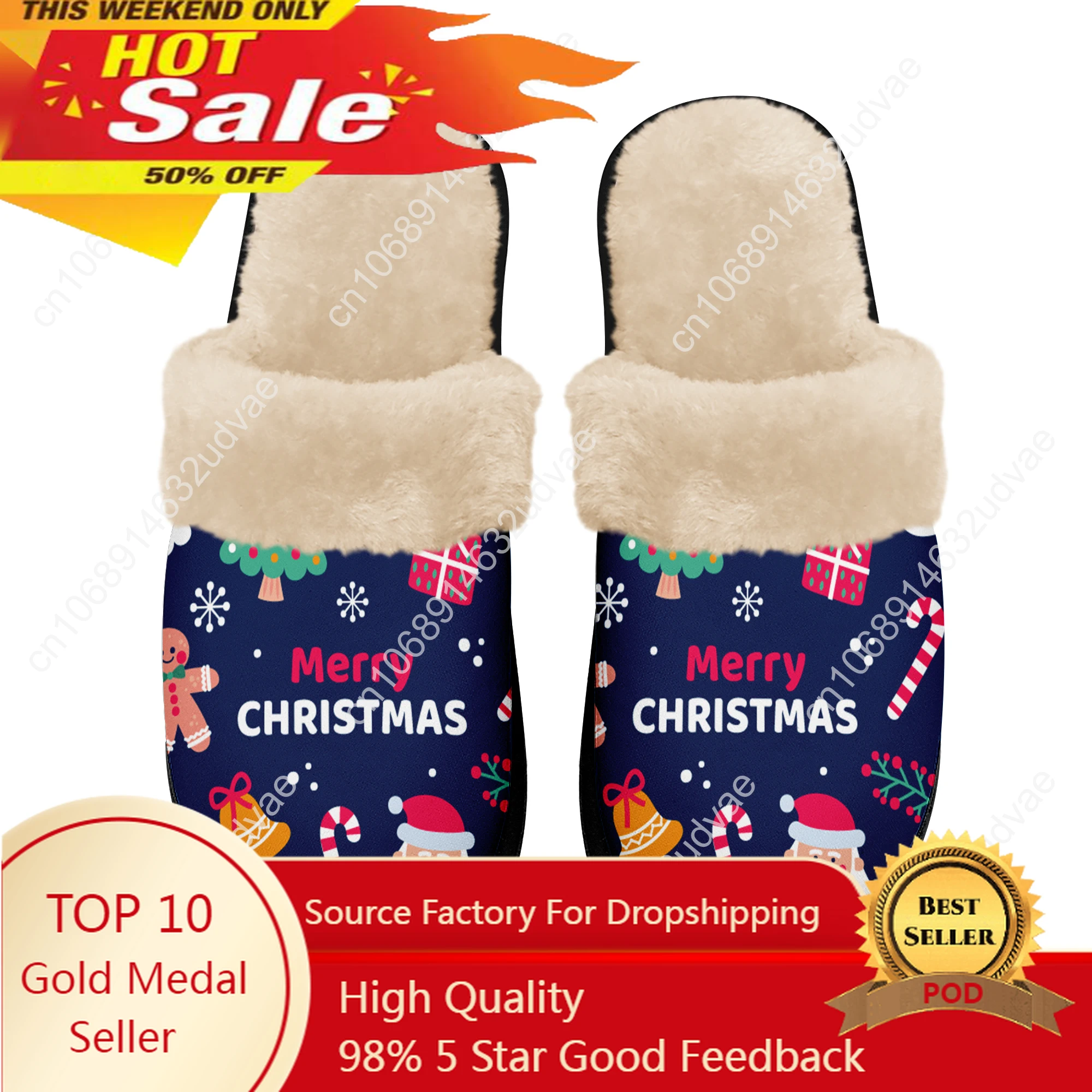 

Dropshipping Print On Demand Custom Fur Slippers Christmas Xmas Design