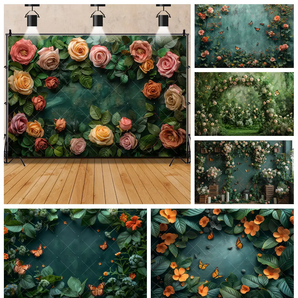 

Green Leaves Butterflies Flowers Mysterious Plants Adult Photo Backdrop Custom Baby Room Kid Decor Photography Studio Background