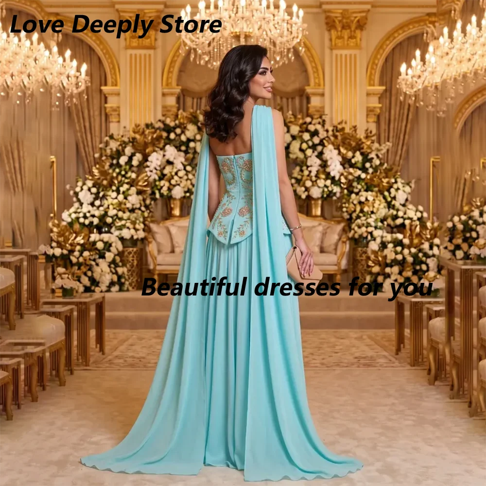 Luxury Strapless Evening Dress Customized Embroidered Corset Chiffon A-Line Floor Length Formal Party Gown Wedding Guest Dress