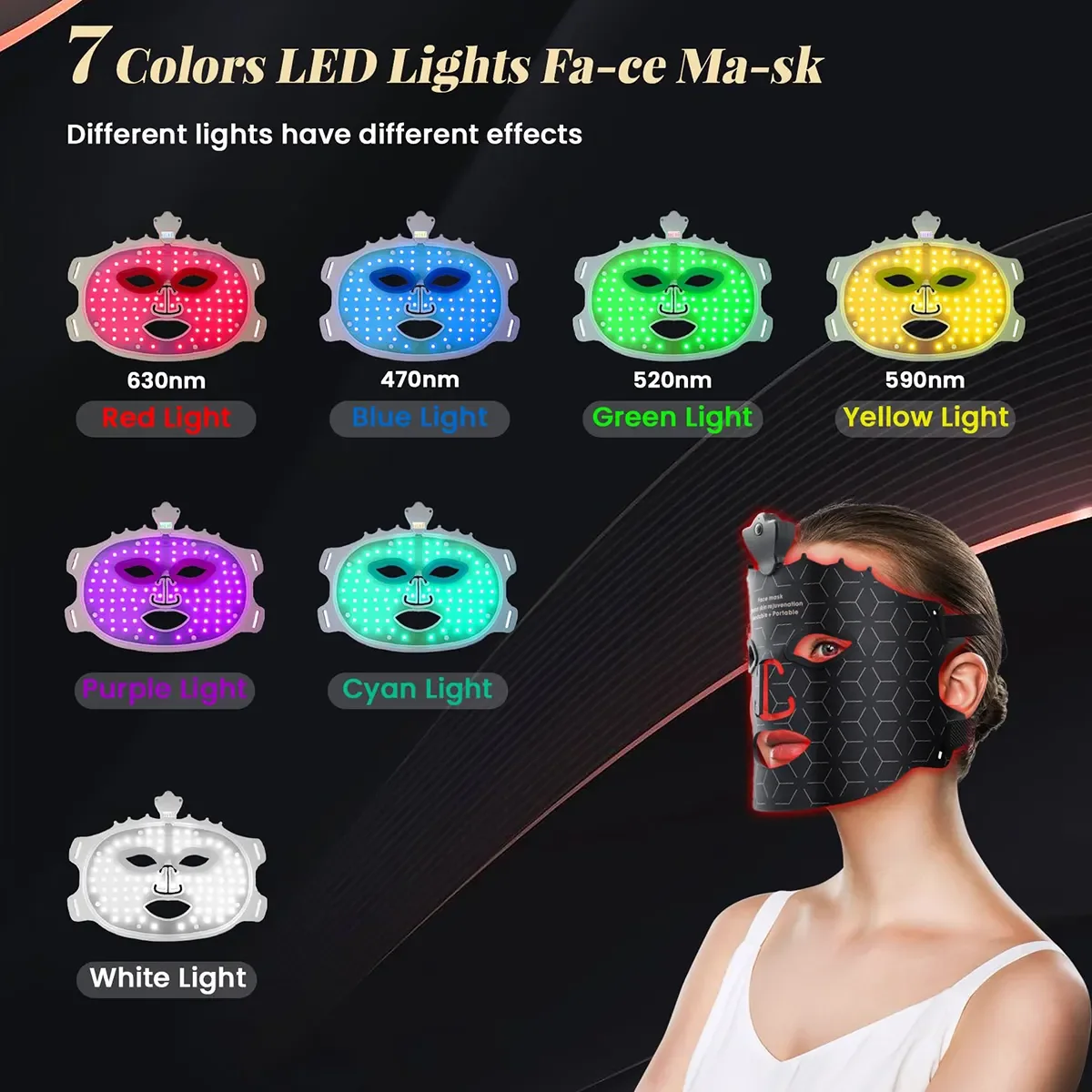 7-Farben LED-Gesichtsmaske Lichttherapie Rotlichttherapiemaske für das Gesicht zu Hause, LED-Gesichtsmaske Lichttherapie Schönheitsmaske – Detail 6
