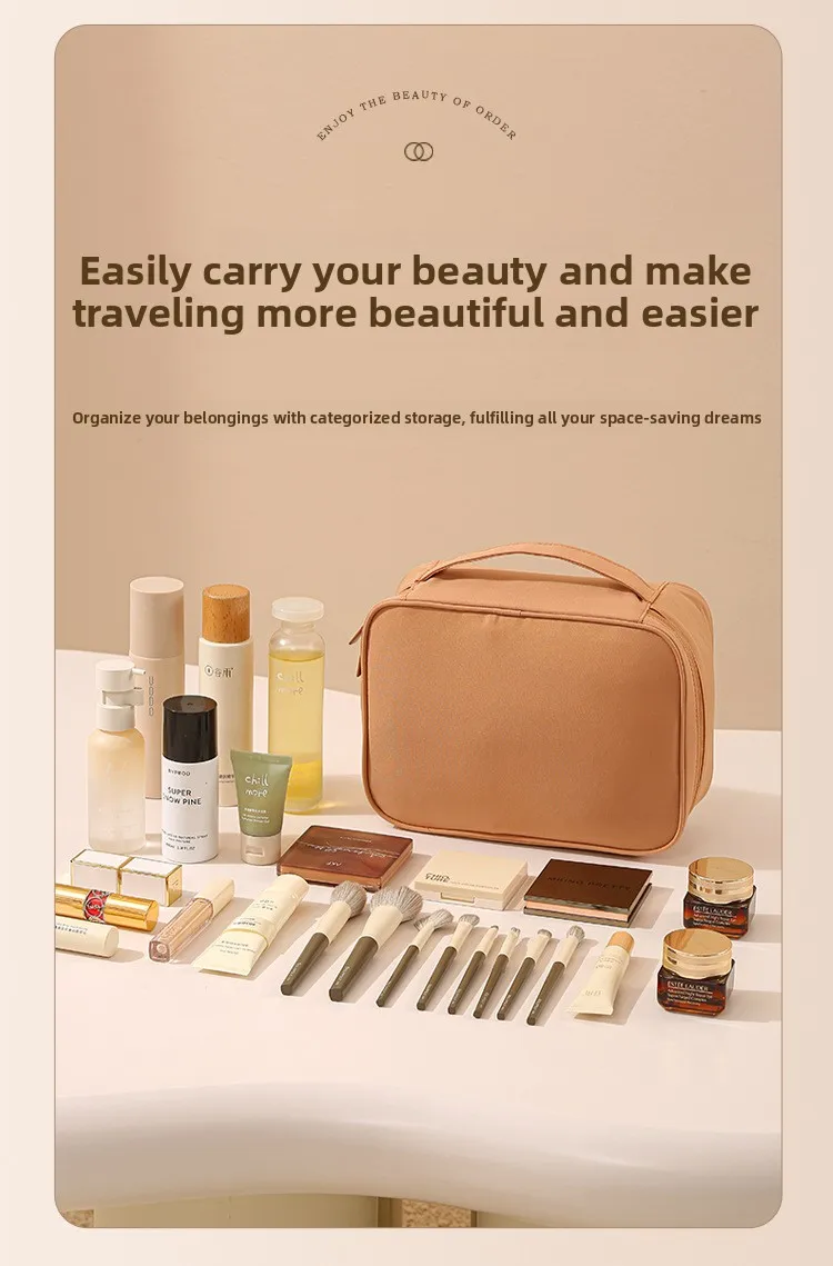 Large-Capacity Cosmetic Bag Double-Layer Toiletry Beauty Tool Organizer with Dividers; Portable Oxford Cloth Travel Handbag