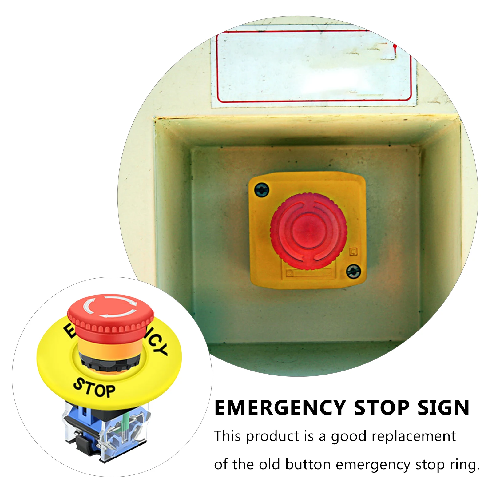 

10pcs Circular Warning Circle 60mm Outer 22mm Inner Yellow Emergency Stop Ring Button Switch Replacement Easy Install
