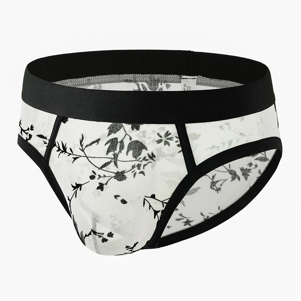 Men Underwear Panties See-through Leaf Printed Low-Rise Briefs Pouch Underpants Breathable Bottoms Top  Brief Boys' Underwear